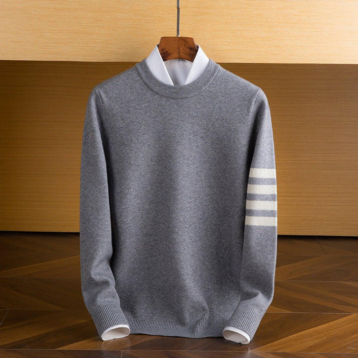 Noah | Men's Lambswool Crew Neck Jumper Four-Stripe Sleeve