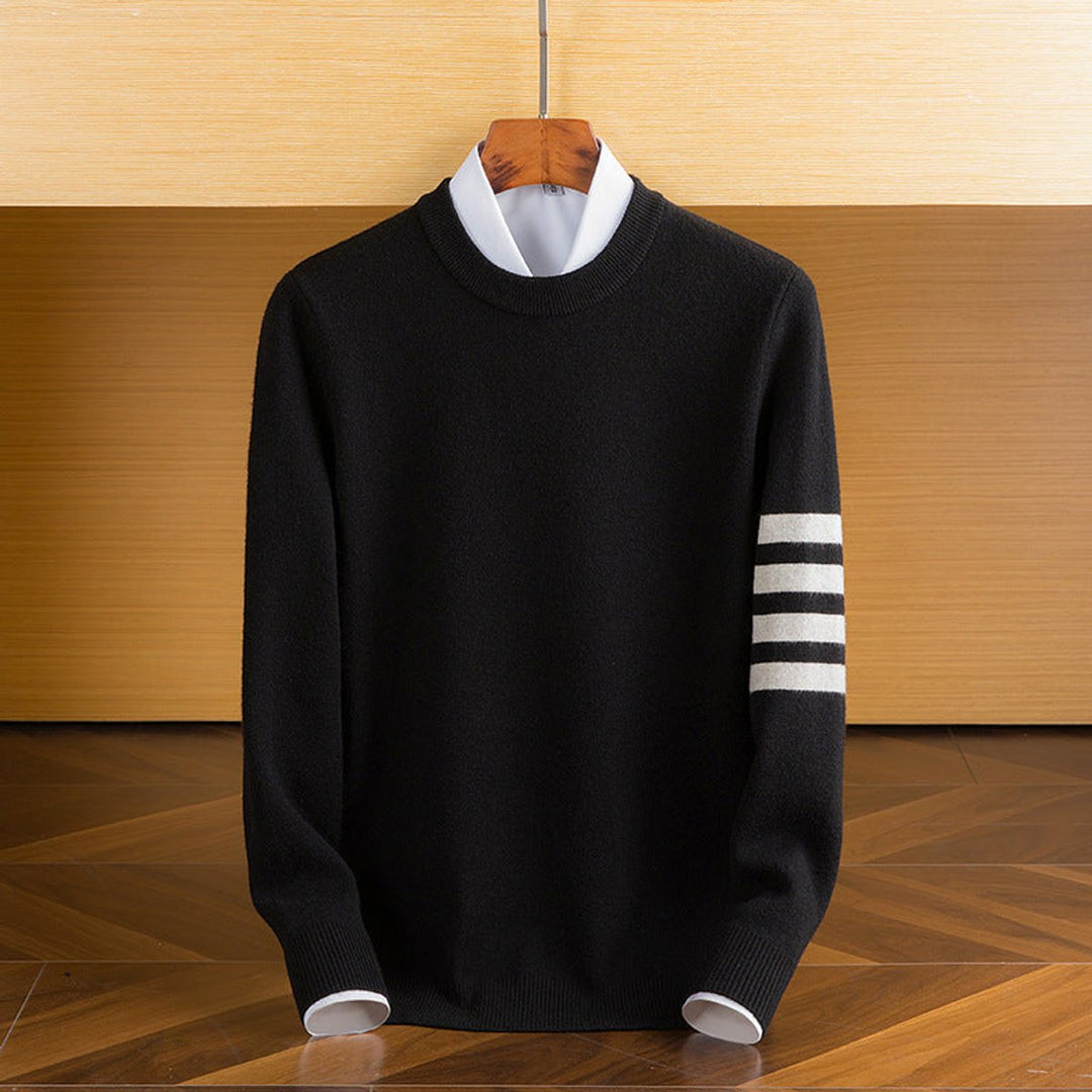 Noah | Men's Lambswool Crew Neck Jumper Four-Stripe Sleeve