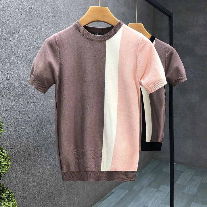 Leo | Men's Short Sleeve Knitted Jumper Triple Panel Colour Block