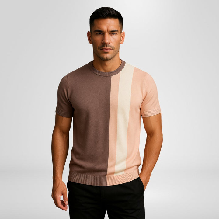 Leo | Men's Short Sleeve Knitted Jumper Triple Panel Colour Block