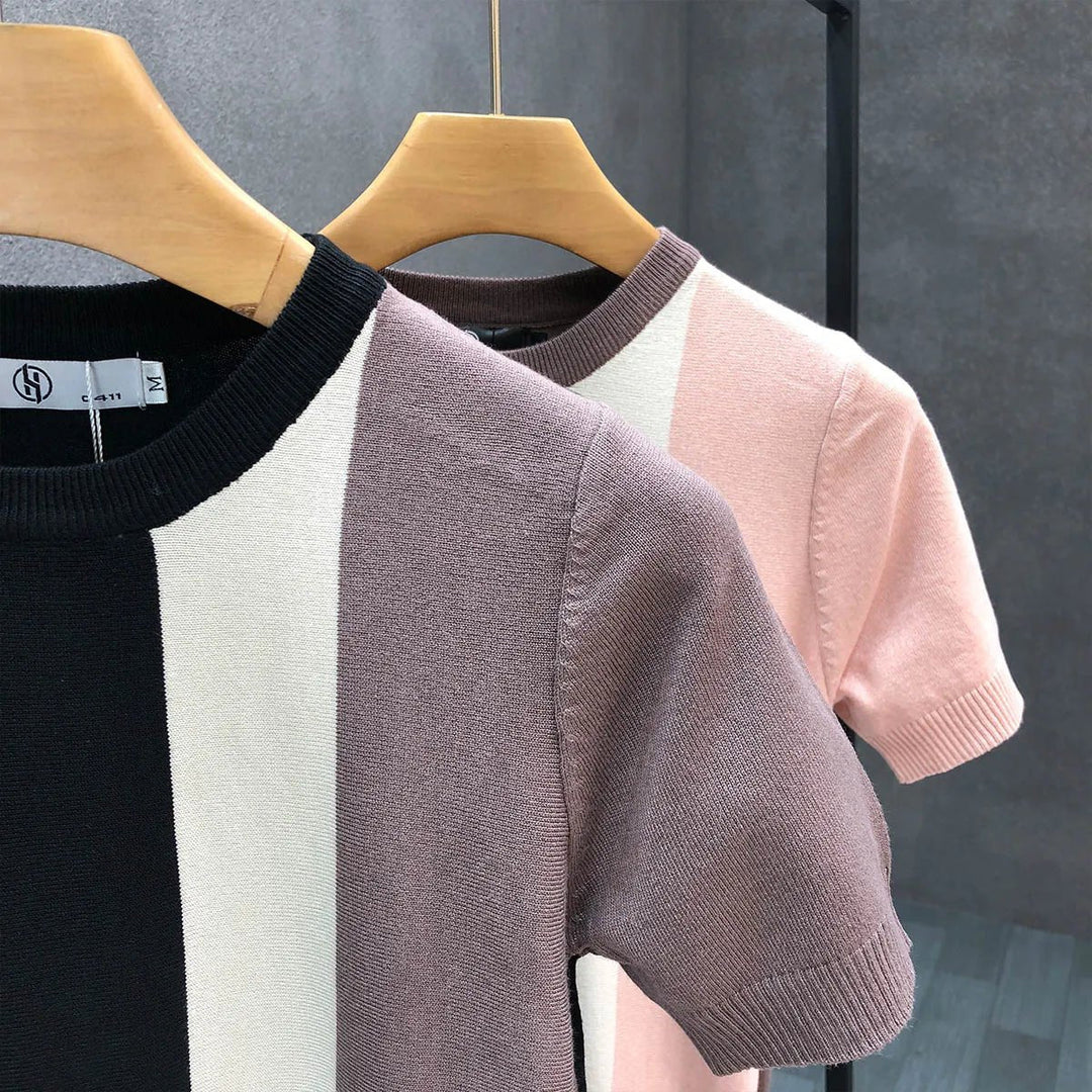 Leo | Men's Short Sleeve Knitted Jumper Triple Panel Colour Block