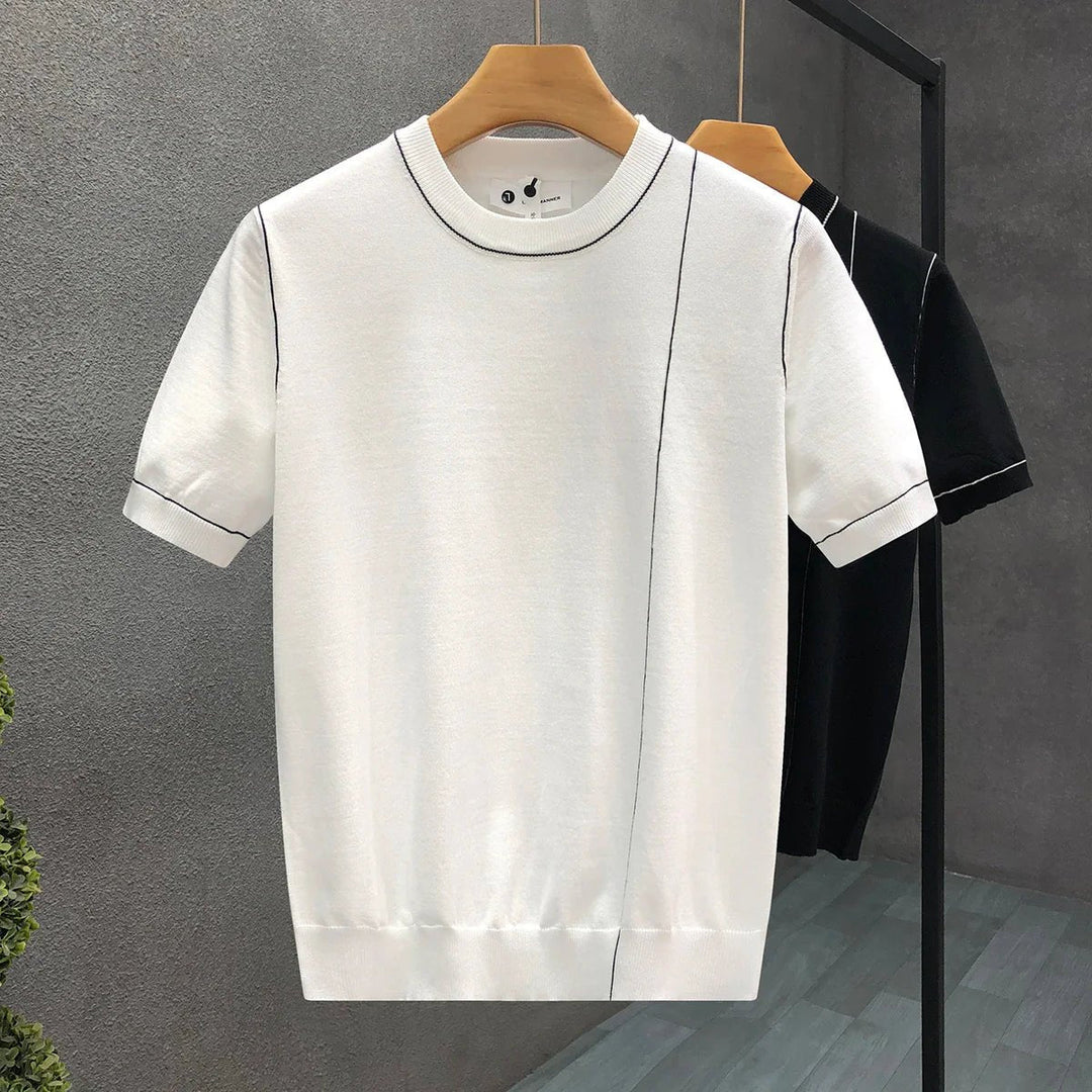 Theo | Men's Cotton Knit Crew Neck Jumper Contrast Stitching