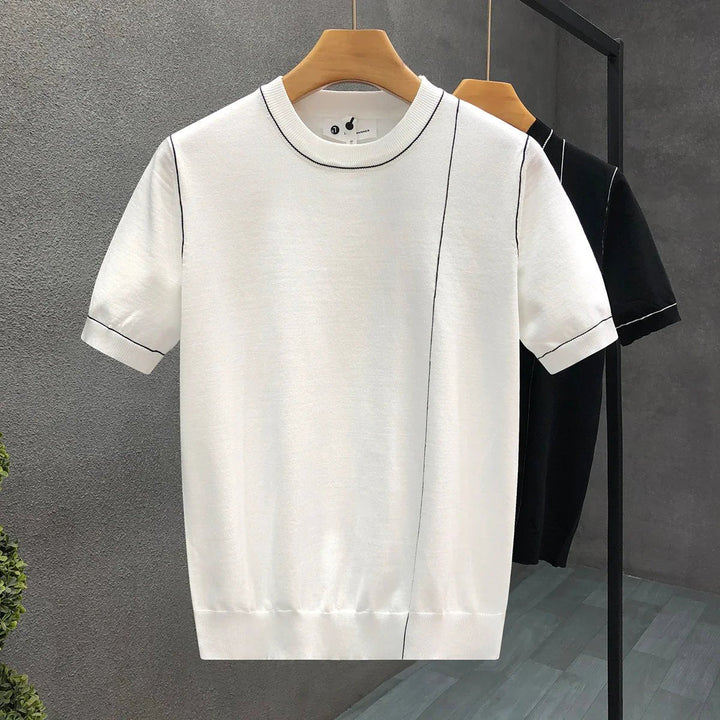 Theo | Men's Cotton Knit Crew Neck Jumper Contrast Stitching