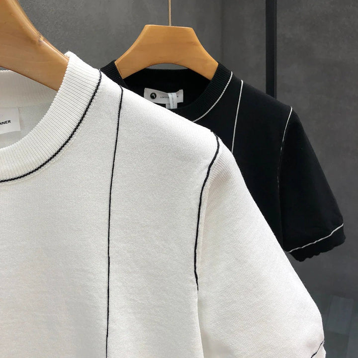 Theo | Men's Cotton Knit Crew Neck Jumper Contrast Stitching