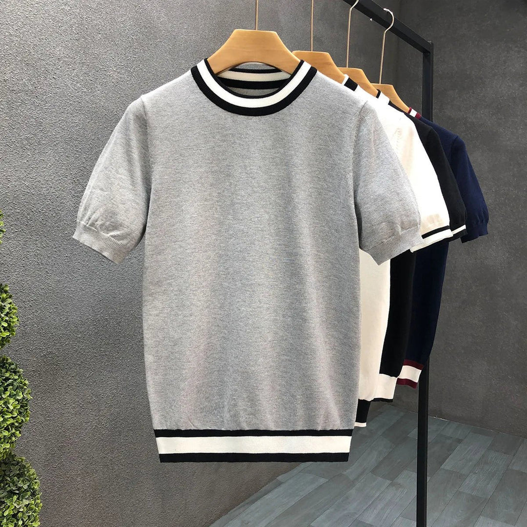 Muhammad | Men's Short Sleeve Knitted Jumper Contrast Stripe Trim