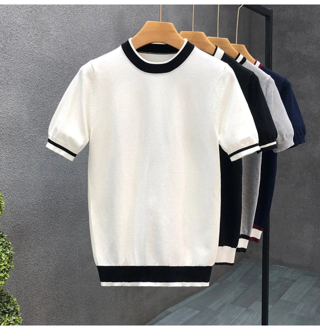 Muhammad | Men's Short Sleeve Knitted Jumper Contrast Stripe Trim
