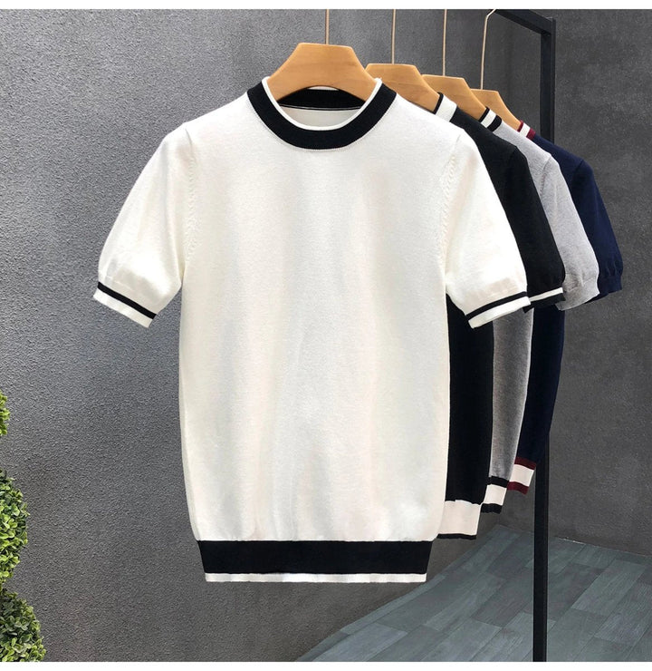 Muhammad | Men's Short Sleeve Knitted Jumper Contrast Stripe Trim