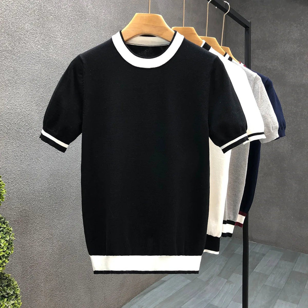 Muhammad | Men's Short Sleeve Knitted Jumper Contrast Stripe Trim