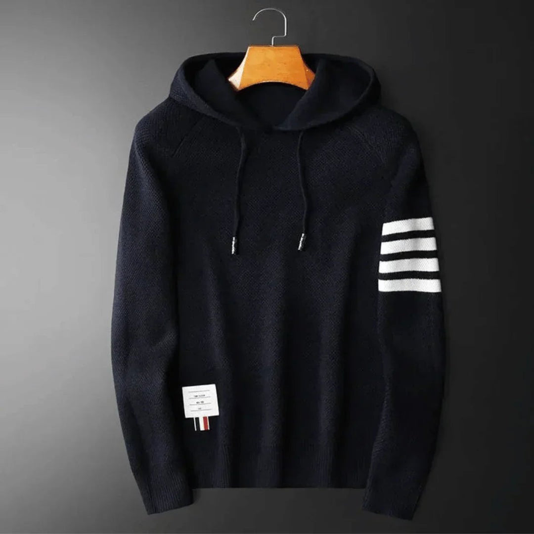 Archie | Men's Knitted Hoodie Jumper Textured Knit Stripe Sleeve