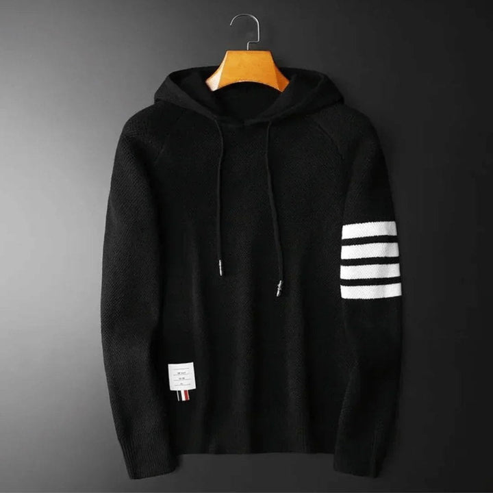 Archie | Men's Knitted Hoodie Jumper Textured Knit Stripe Sleeve