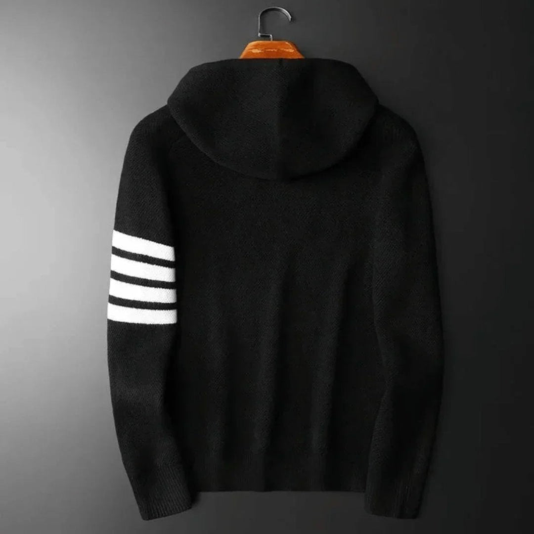 Archie | Men's Knitted Hoodie Jumper Textured Knit Stripe Sleeve