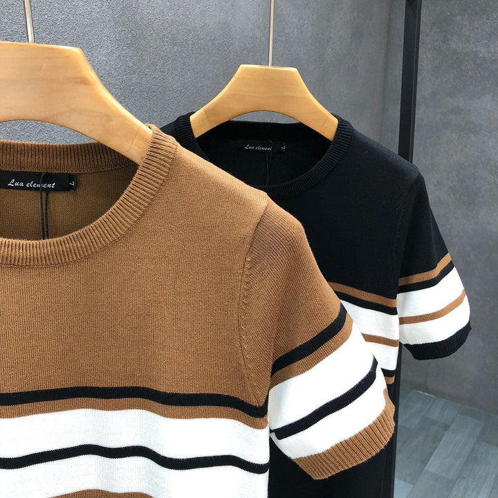 Noah | Men's Retro Stripe Crew Neck Jumper Knitted Fitted