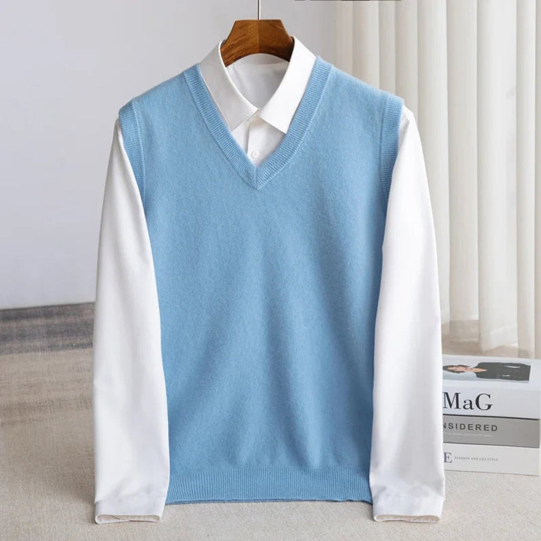 Freddie | Mens Knitted Merino Wool V-Neck Sleeveless Jumper Vest