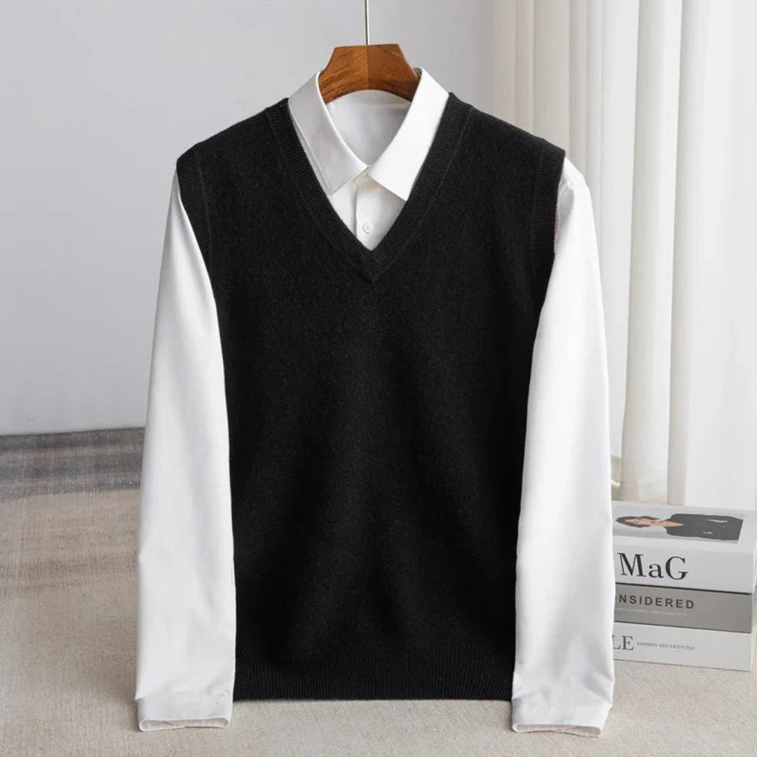 Freddie | Mens Knitted Merino Wool V-Neck Sleeveless Jumper Vest