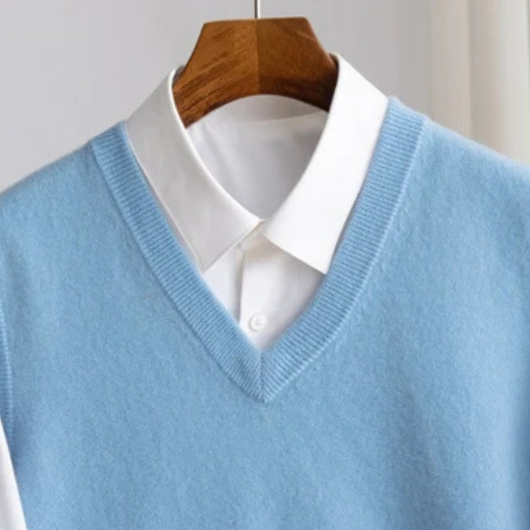 Freddie | Mens Knitted Merino Wool V-Neck Sleeveless Jumper Vest