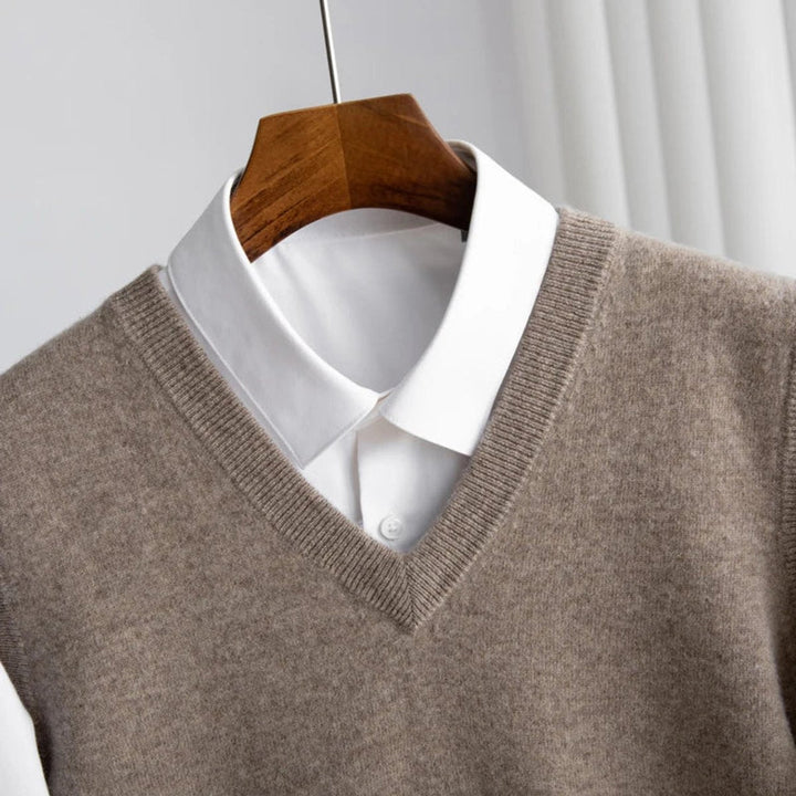 Freddie | Mens Knitted Merino Wool V-Neck Sleeveless Jumper Vest