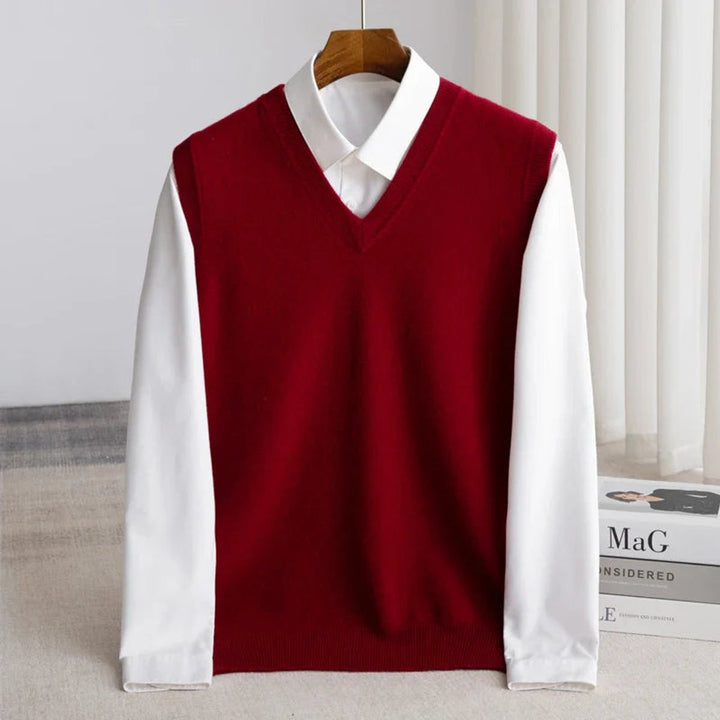 Freddie | Mens Knitted Merino Wool V-Neck Sleeveless Jumper Vest