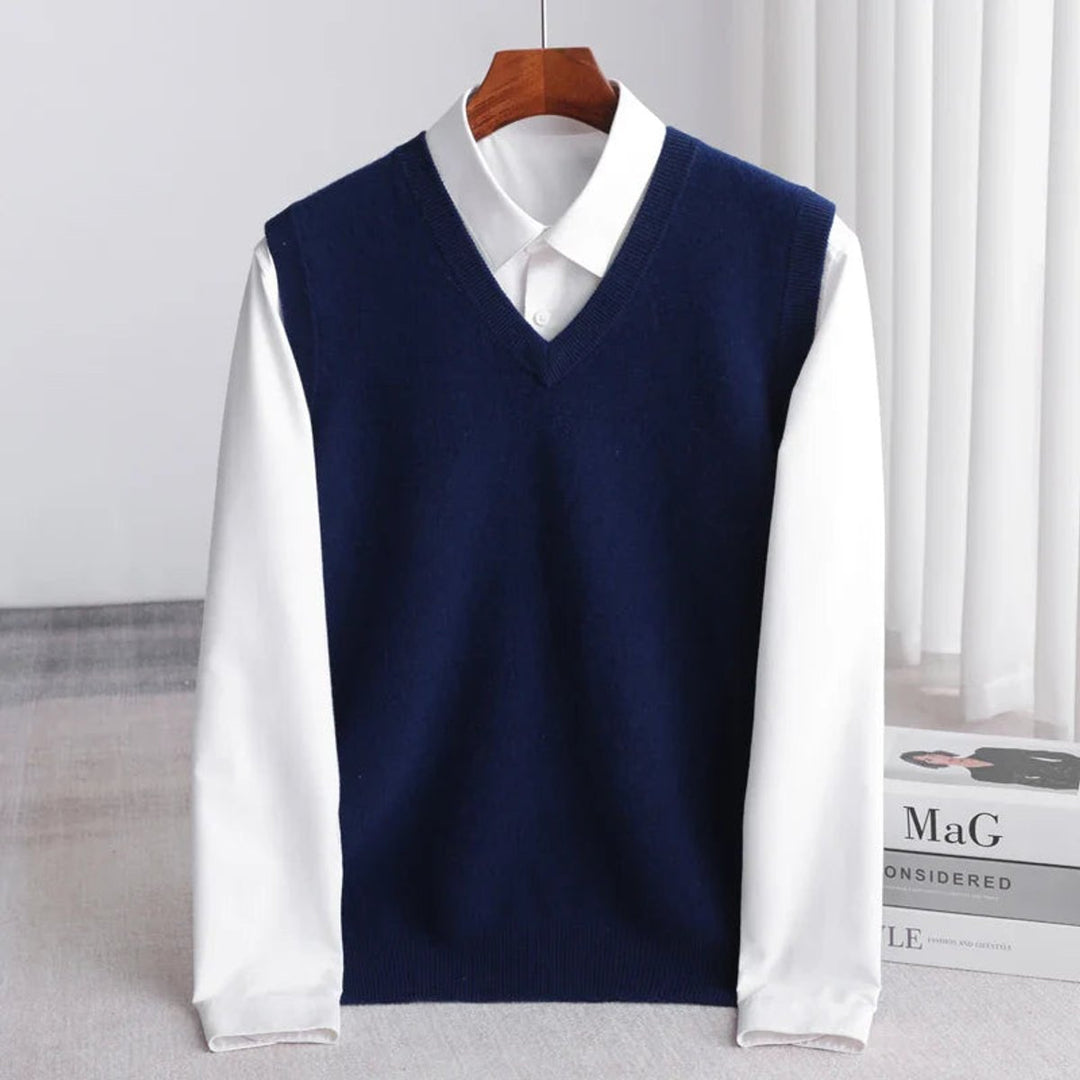 Freddie | Mens Knitted Merino Wool V-Neck Sleeveless Jumper Vest