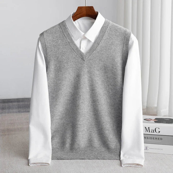 Freddie | Mens Knitted Merino Wool V-Neck Sleeveless Jumper Vest