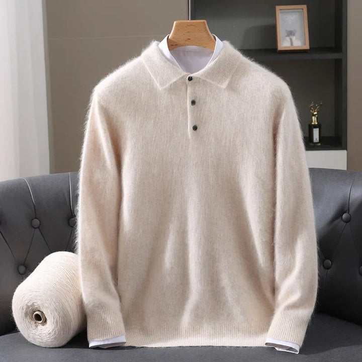 James | Men's Cashmere Mink Knitted Polo Jumper Button Placket
