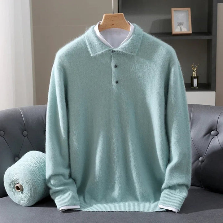 James | Men's Cashmere Mink Knitted Polo Jumper Button Placket
