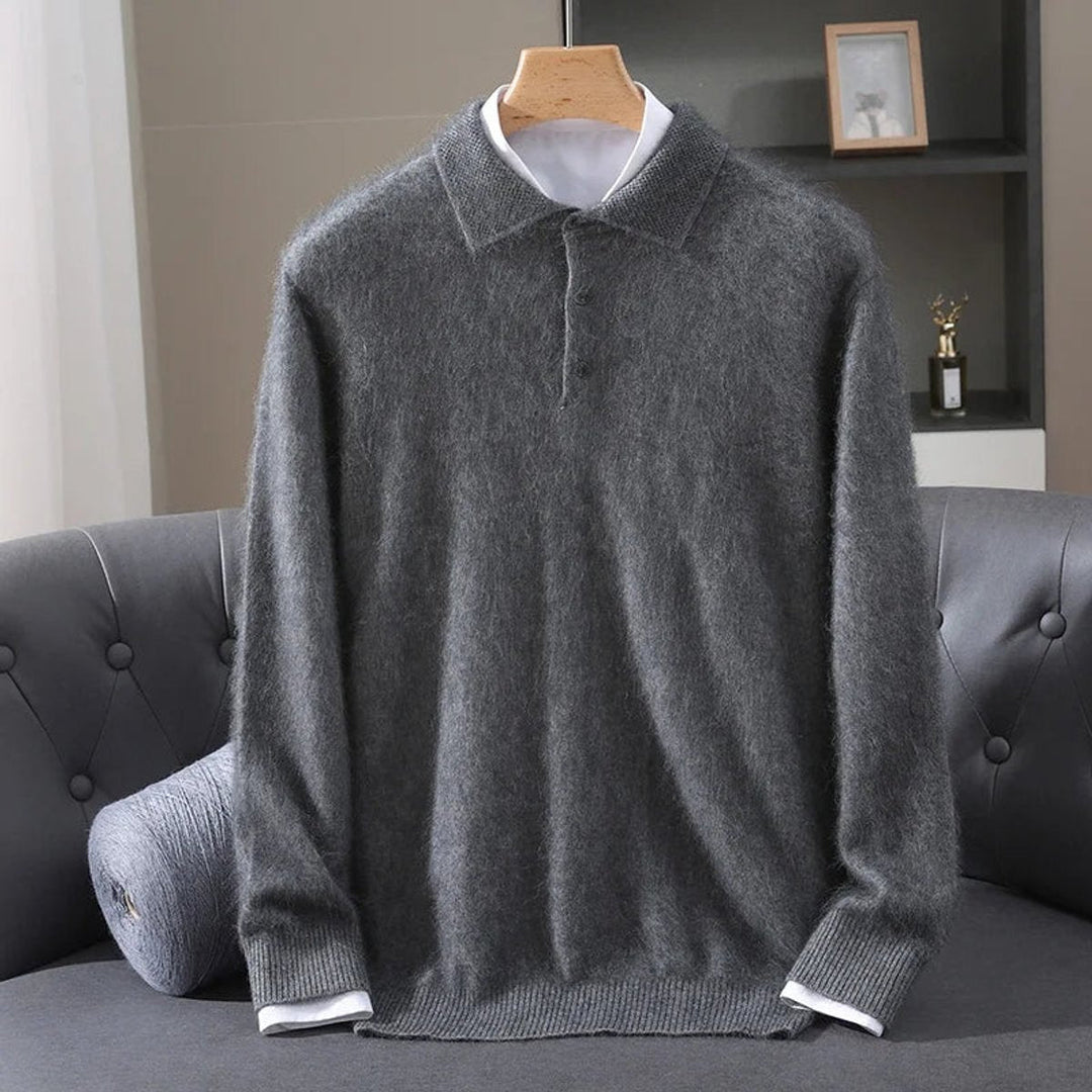 James | Men's Cashmere Mink Knitted Polo Jumper Button Placket