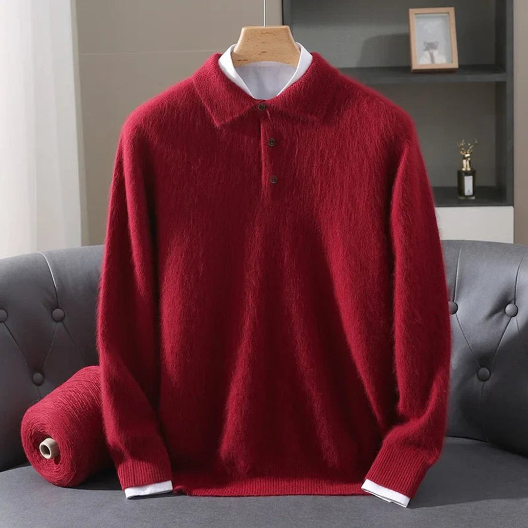 James | Men's Cashmere Mink Knitted Polo Jumper Button Placket