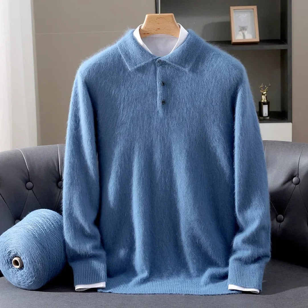 James | Men's Cashmere Mink Knitted Polo Jumper Button Placket