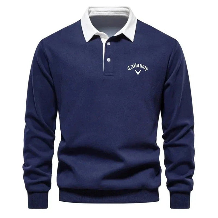 Theo | Mens Knitted Polo Long-Sleeve Tailored-Fit Contrast Collar Jumper