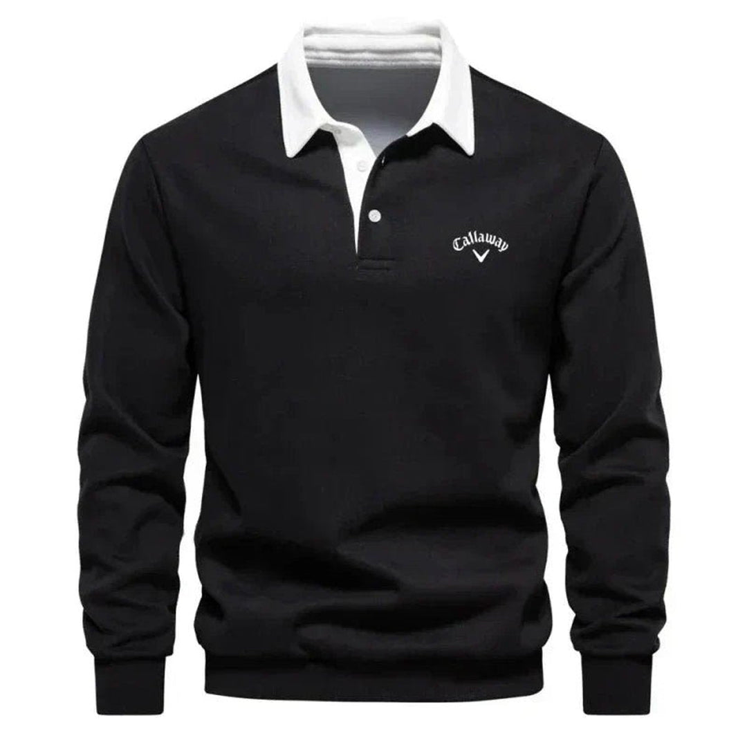 Theo | Mens Knitted Polo Long-Sleeve Tailored-Fit Contrast Collar Jumper