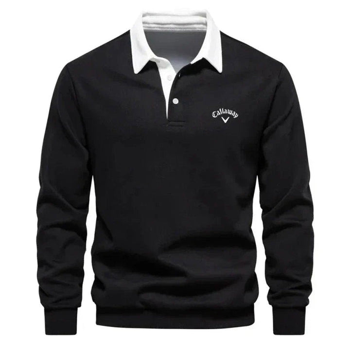 Theo | Mens Knitted Polo Long-Sleeve Tailored-Fit Contrast Collar Jumper