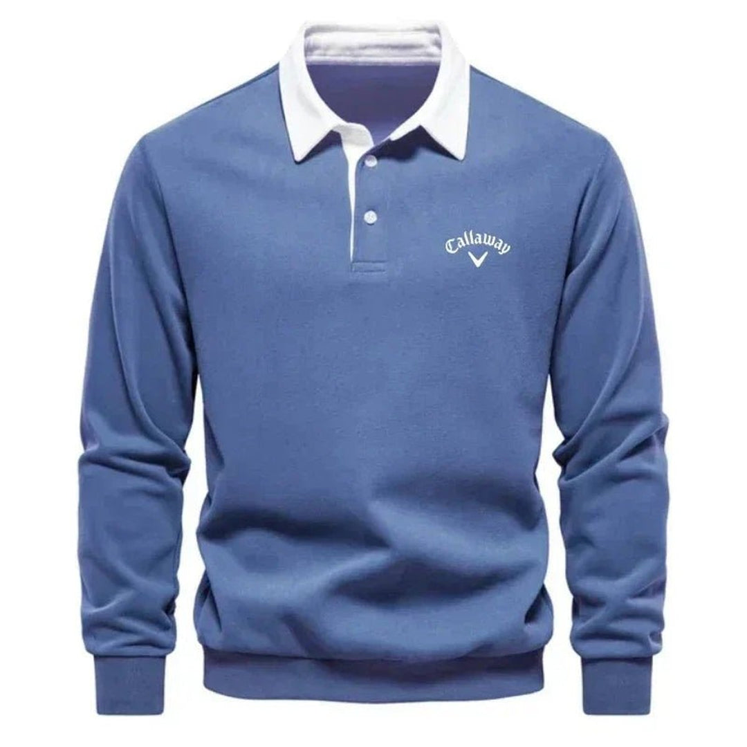Theo | Mens Knitted Polo Long-Sleeve Tailored-Fit Contrast Collar Jumper