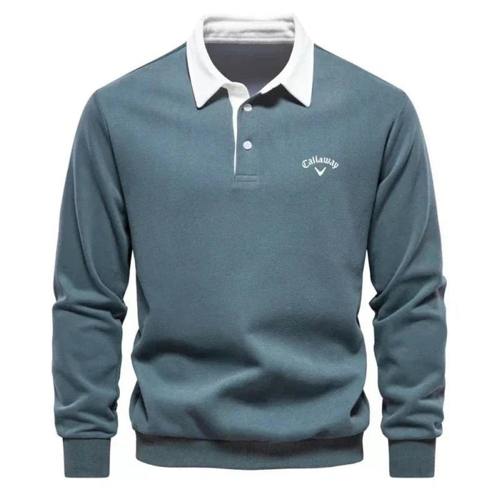 Theo | Mens Knitted Polo Long-Sleeve Tailored-Fit Contrast Collar Jumper