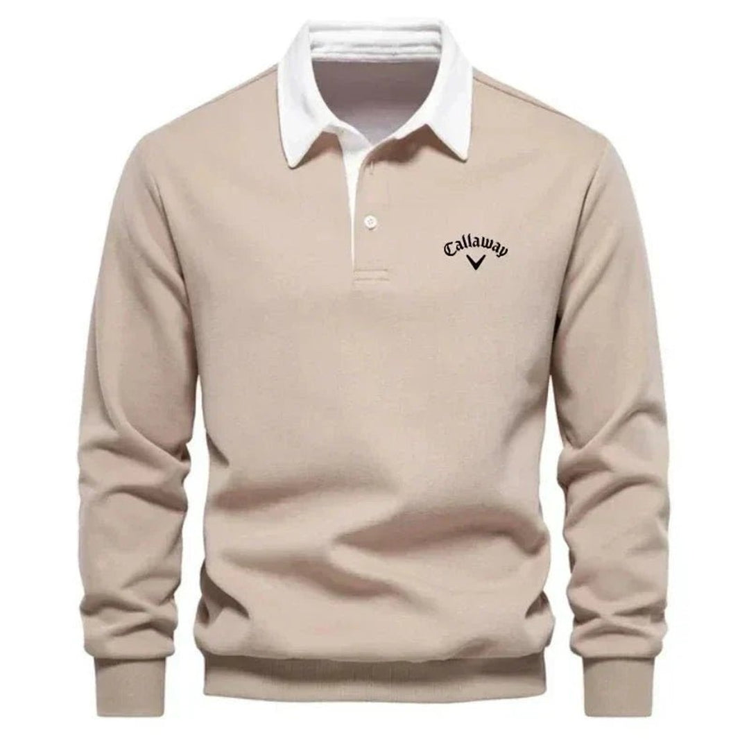 Theo | Mens Knitted Polo Long-Sleeve Tailored-Fit Contrast Collar Jumper