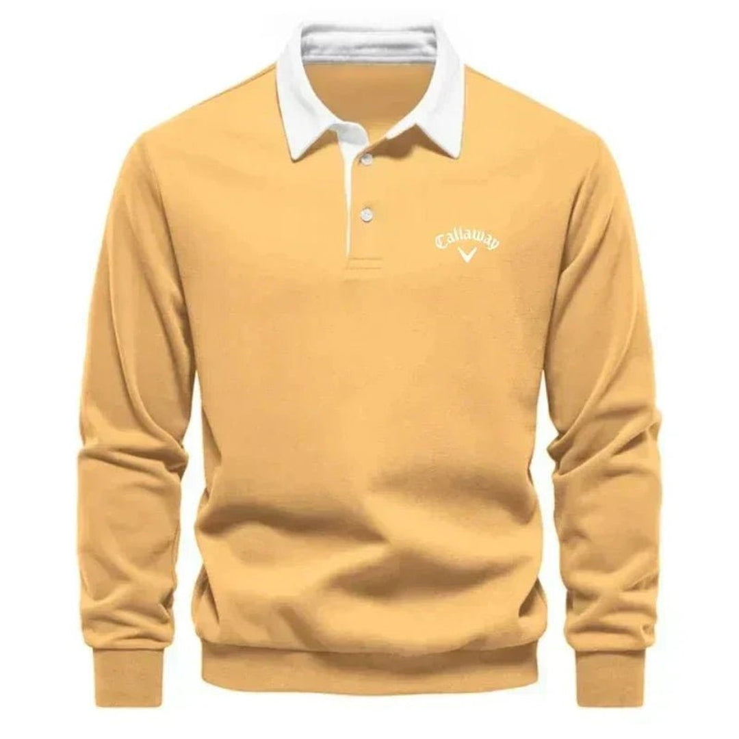 Theo | Mens Knitted Polo Long-Sleeve Tailored-Fit Contrast Collar Jumper