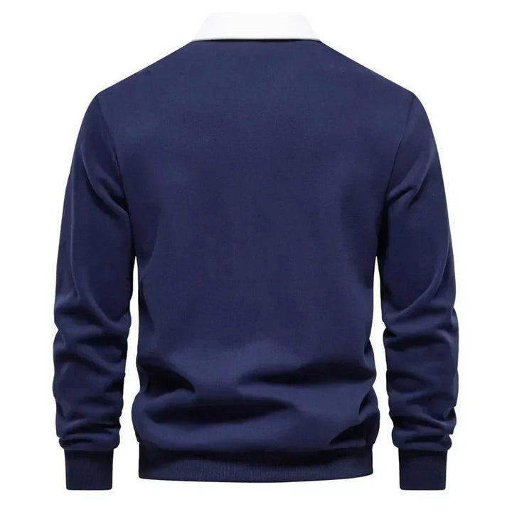Theo | Mens Knitted Polo Long-Sleeve Tailored-Fit Contrast Collar Jumper