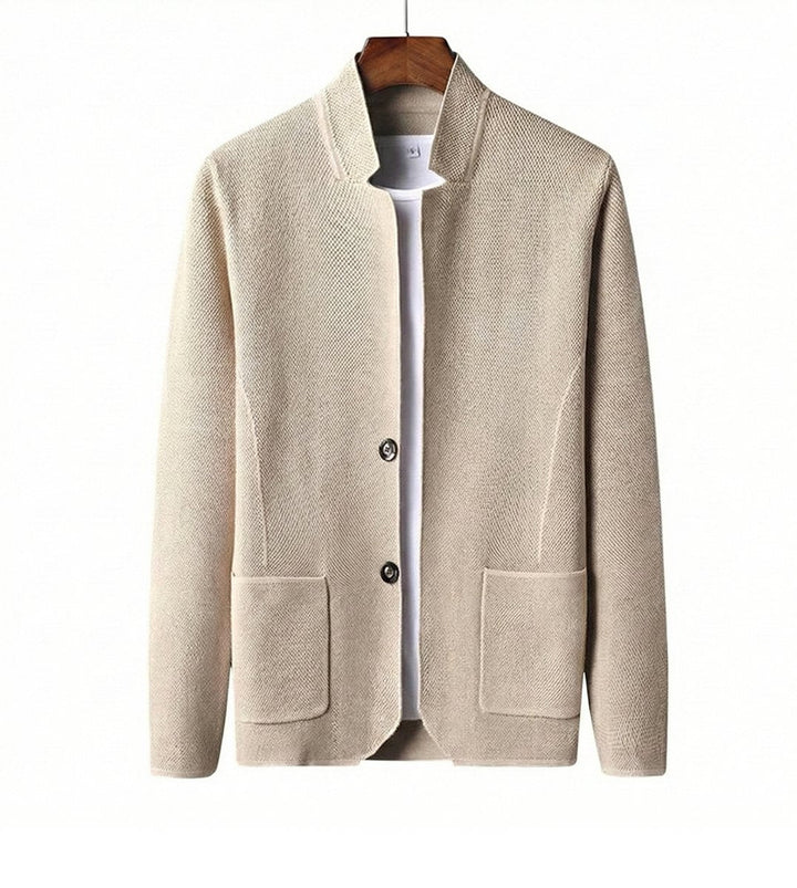 Jacob | Men's Knitted Wool Cardigan Collarless Button-Up Jumper