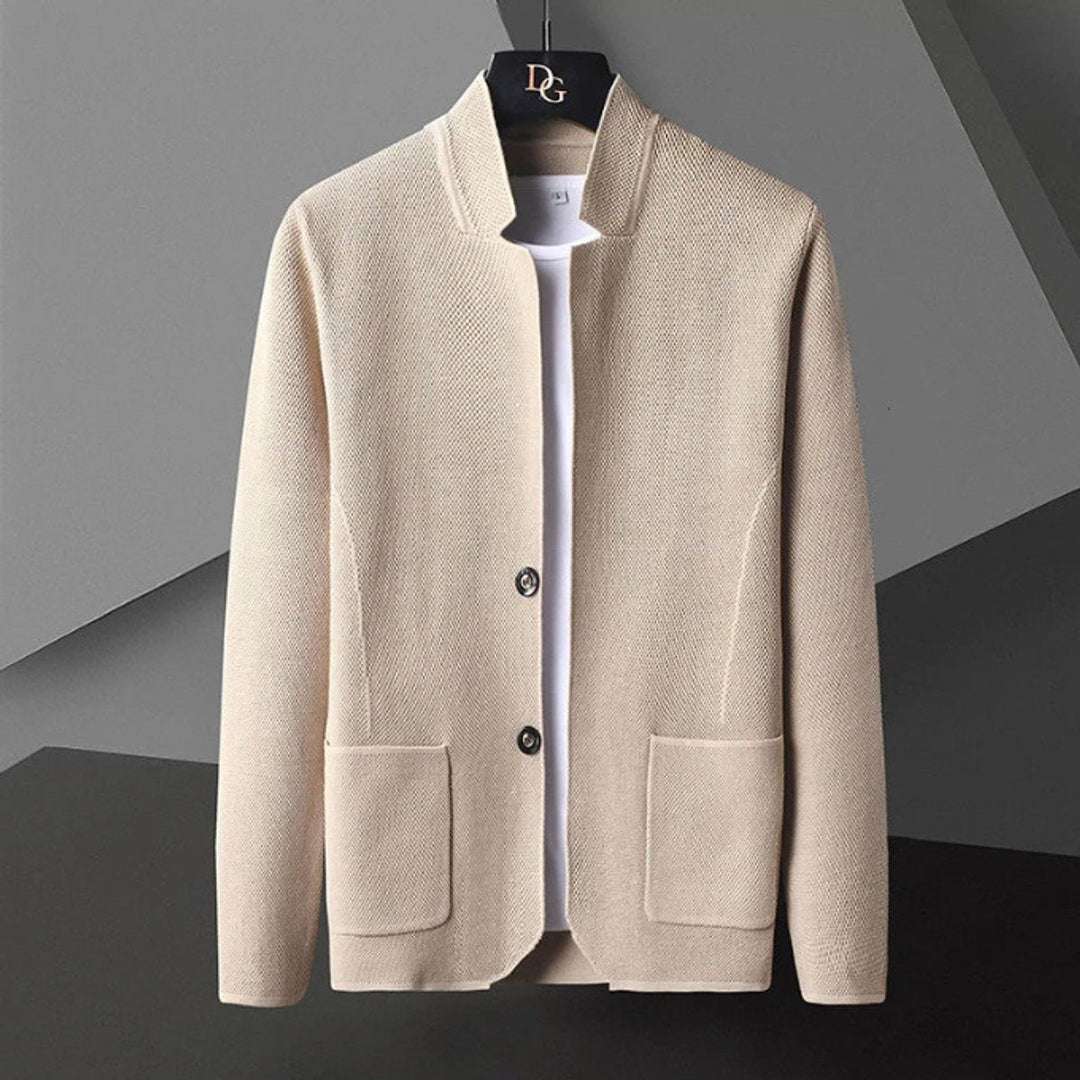 Jacob | Men's Knitted Wool Cardigan Collarless Button-Up Jumper
