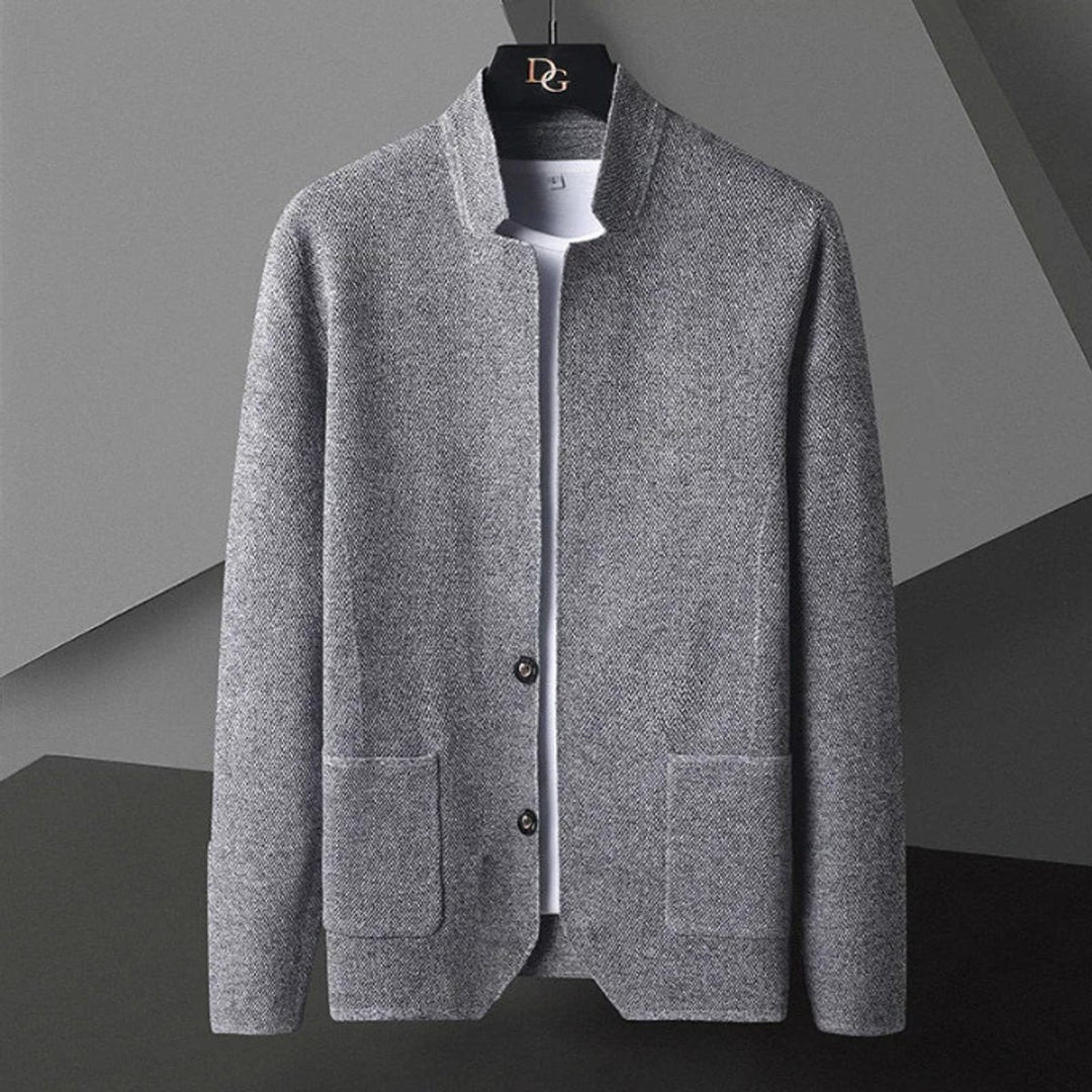 Jacob | Men's Knitted Wool Cardigan Collarless Button-Up Jumper