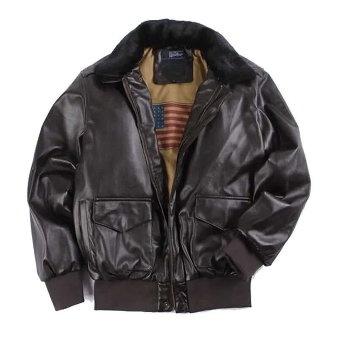 Charlie | Men's Leather Bomber Jacket Shearling Collar Flight Coat