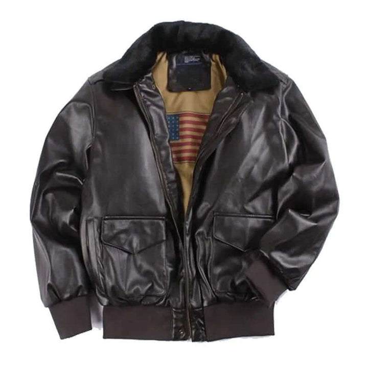 Charlie | Men's Leather Bomber Jacket Shearling Collar Flight Coat