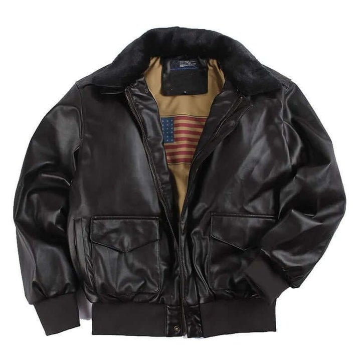 Charlie | Men's Leather Bomber Jacket Shearling Collar Flight Coat