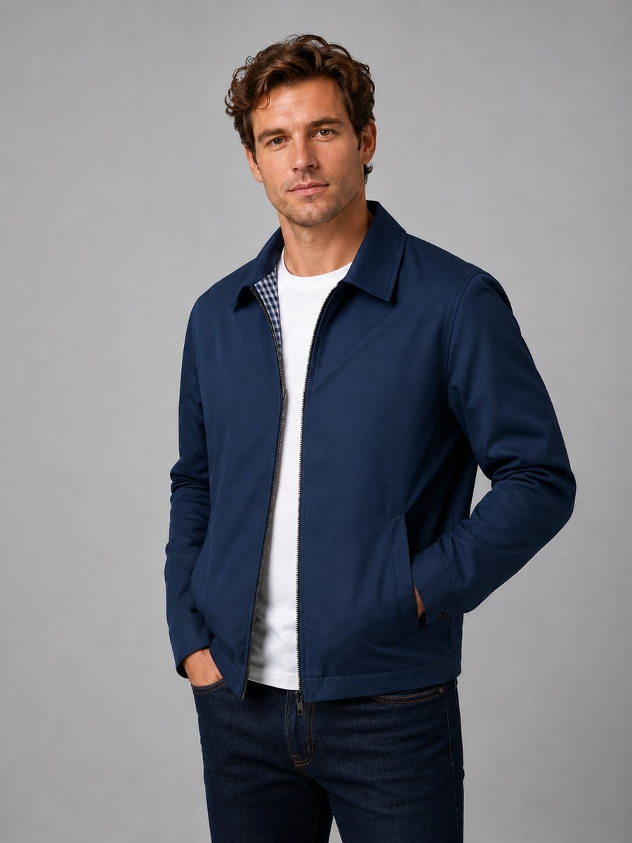 Charlie | Men's Lightweight Smart Casual Zip-Up Bomber Jacket Checked Lining