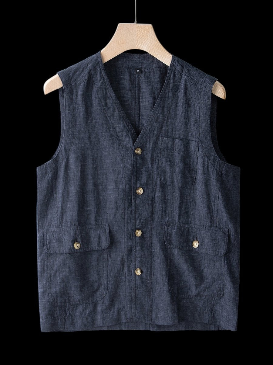 Jack | Men's Linen Sleeveless Waistcoat Vest Cardigan Button-Front