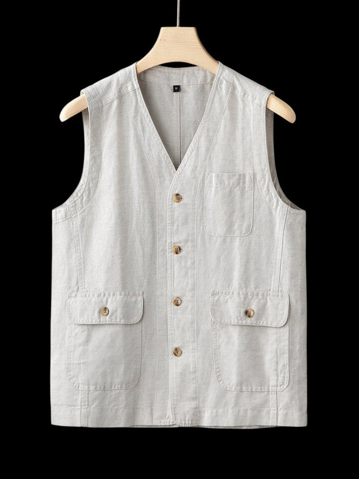 Jack | Men's Linen Sleeveless Waistcoat Vest Cardigan Button-Front