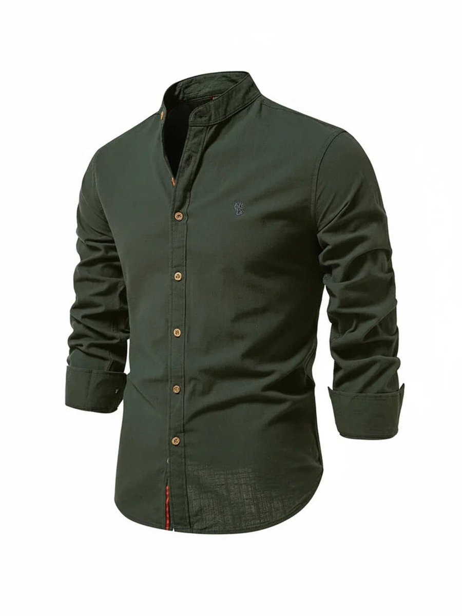 Jacob | Men's Long-Sleeve Grandad Collar Shirt Slim Fit Button Placket