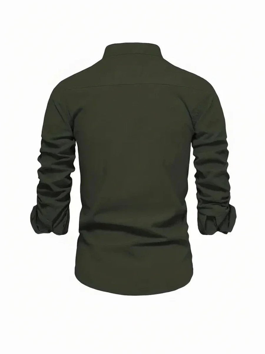Jacob | Men's Long-Sleeve Grandad Collar Shirt Slim Fit Button Placket
