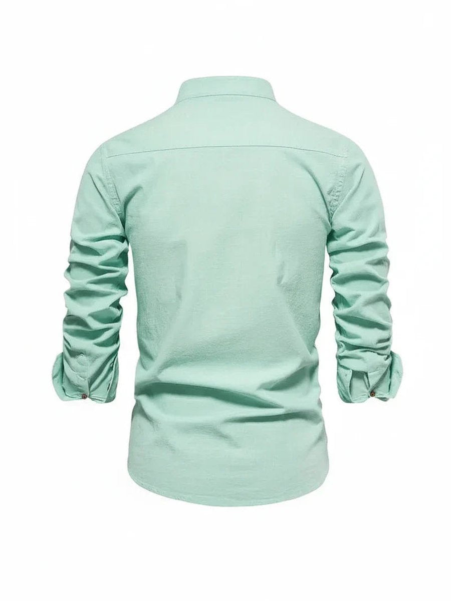 Jacob | Men's Long-Sleeve Grandad Collar Shirt Slim Fit Button Placket