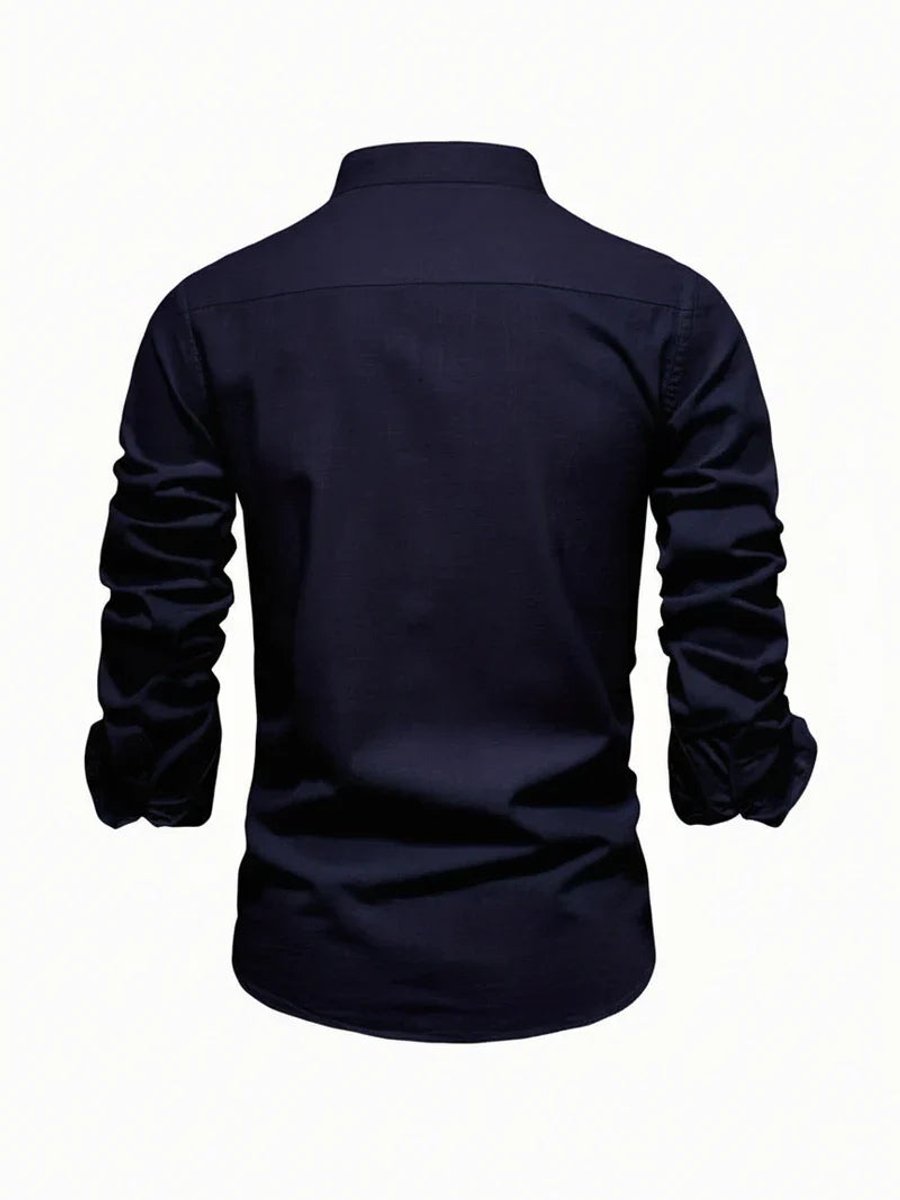 Jacob | Men's Long-Sleeve Grandad Collar Shirt Slim Fit Button Placket