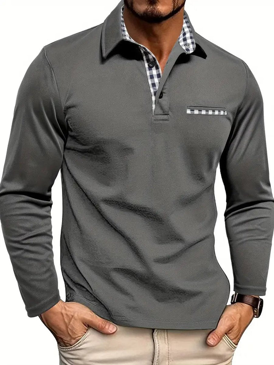 Harry | Men's Long-Sleeve Check Collar Polo Shirt Henley